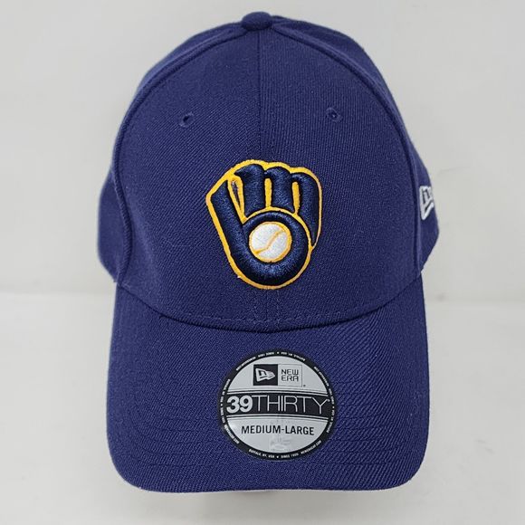 New Era Milwaukee Brewers Baseball Hat Medium Large Cap Retro Logo Spell Out - Picture 1 of 14